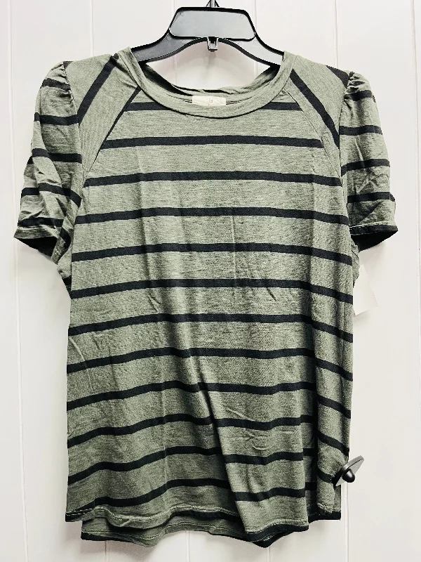 Top Short Sleeve By Anthropologie In Black & Green, Size: L