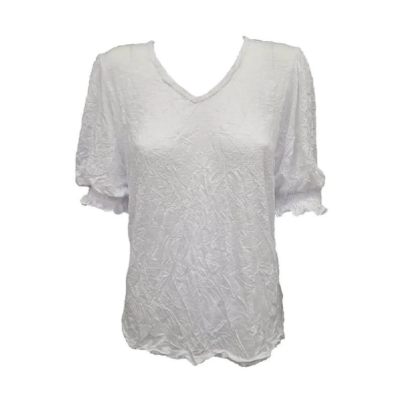 David Cline Sofia Shirred Puff Sleeve V-Neck Top - White