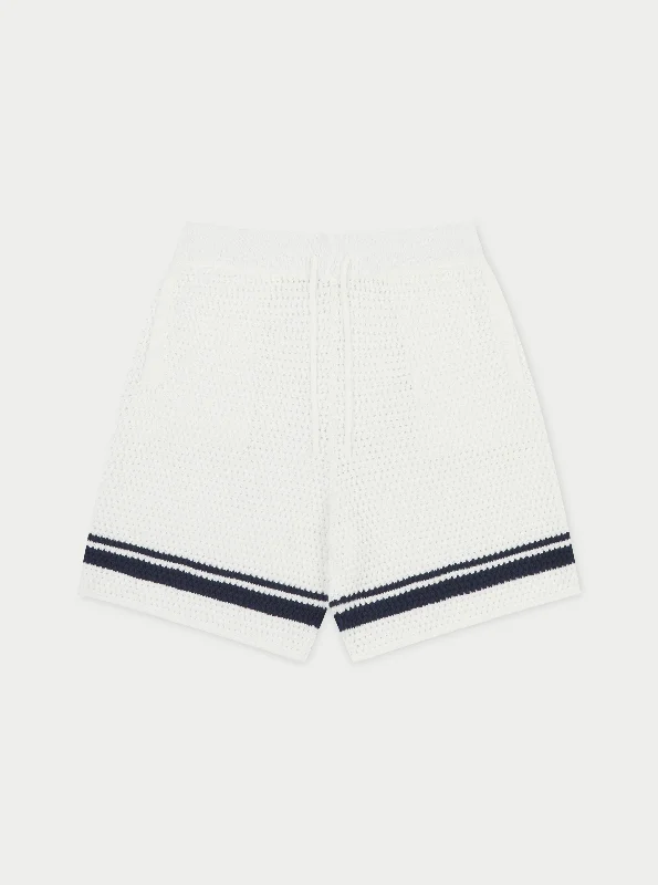 CROCHET KNITTED CONTRAST STRIPE SHORTS - WHITE