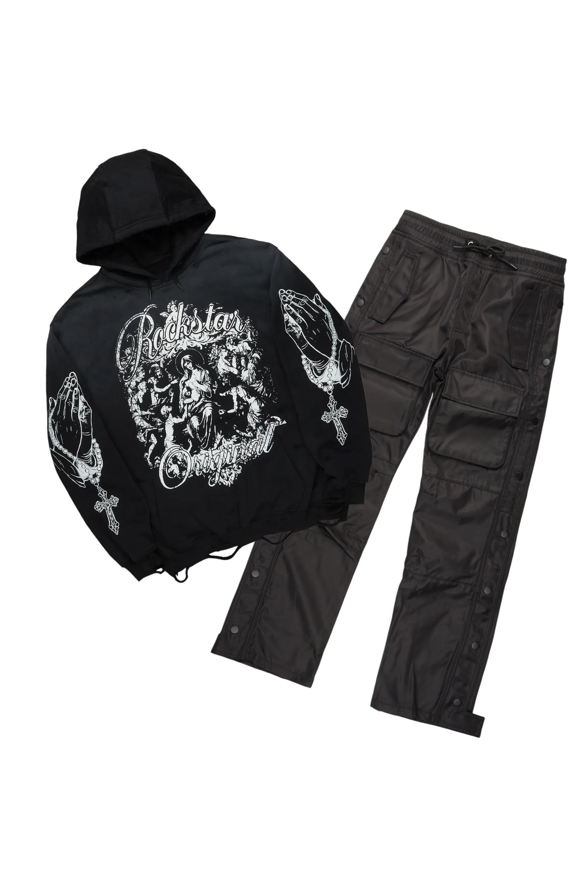 Vamp Black Hoodie & Yuri Nylon Pant Set