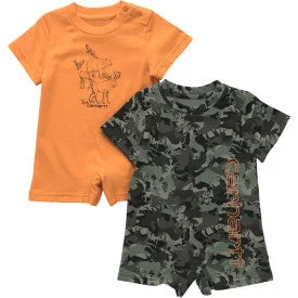 Infant Boys Short Sleeve 2Pc. Camo Romper Set - Exotic Orange