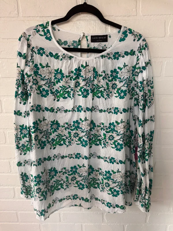 Top Long Sleeve By Lane Bryant In Green & White, Size: 2x