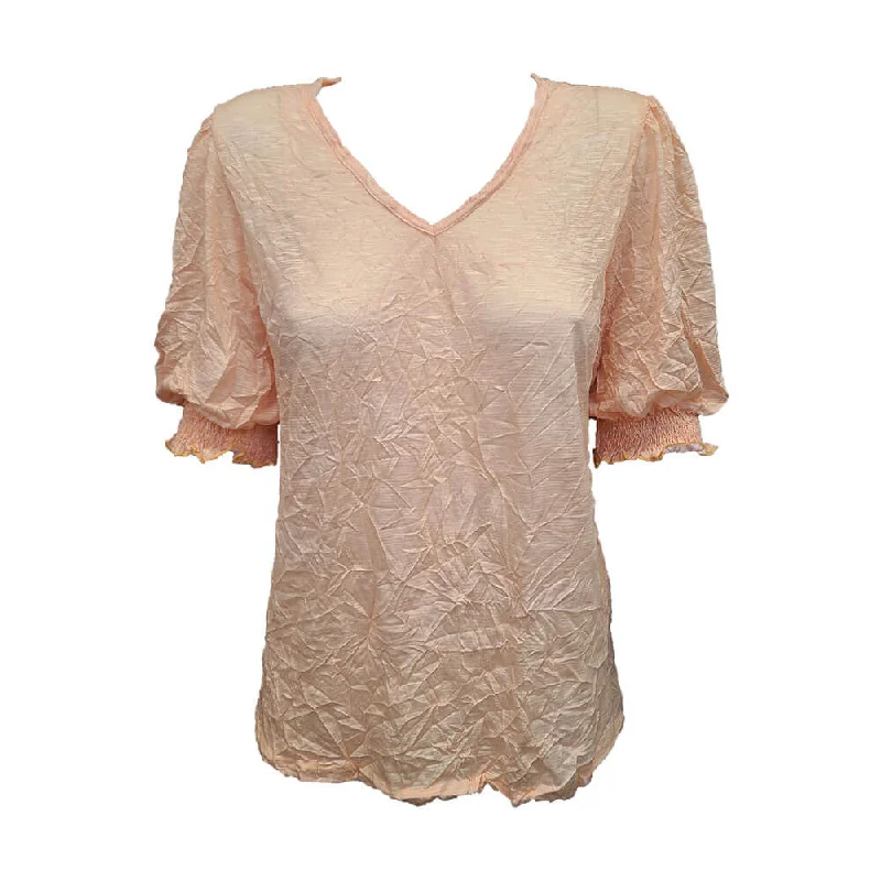 David Cline Mariana Shirred Puff Sleeve V-Neck Top - Peach