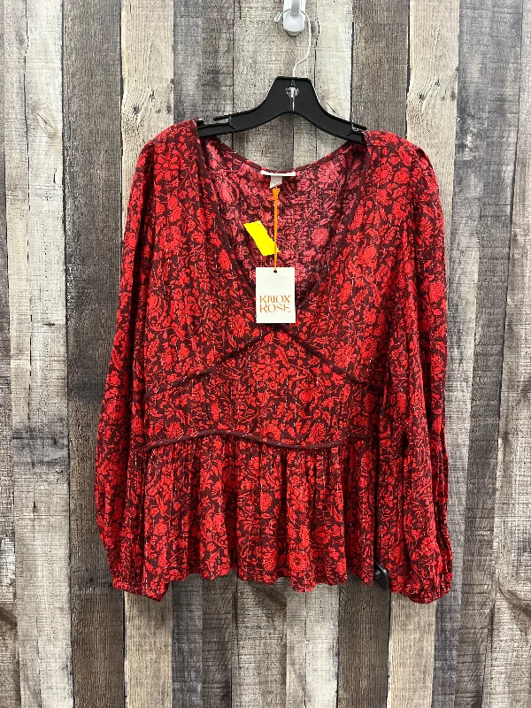 Top Long Sleeve By Knox Rose In Red, Size: Xxl