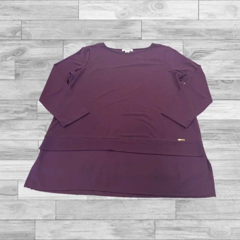 Top 3/4 Sleeve By Calvin Klein In Purple, Size: S