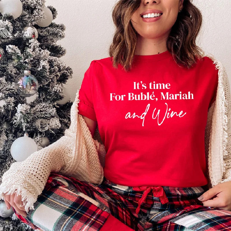 It's Time For Buble, Mariah & Wine Red Christmas T-Shirt