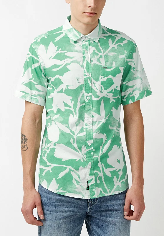 Susara Men's Collared Short Sleeves Shirt in Green Print - BM23963