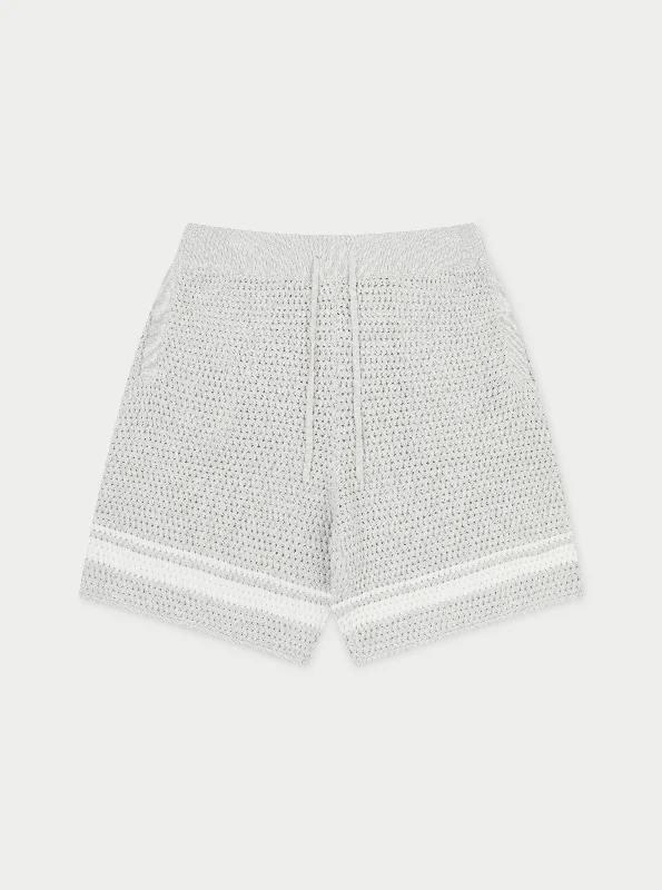 CROCHET KNITTED CONTRAST STRIPE SHORTS - GREY