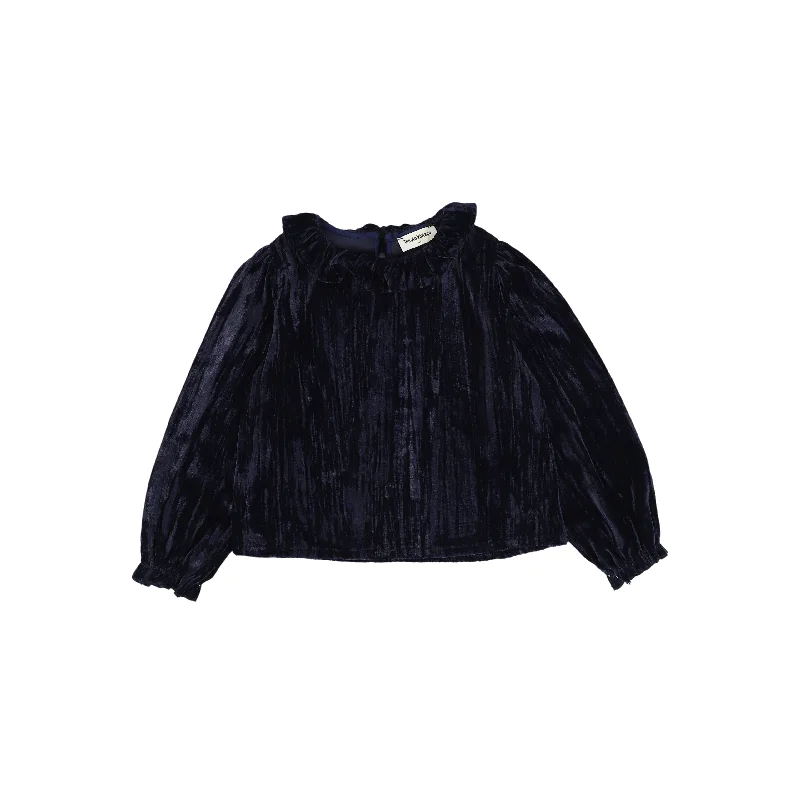 TOCOTO VINTAGE NAVY VELVET RUFFLE COLLAR BLOUSE [FINAL SALE]