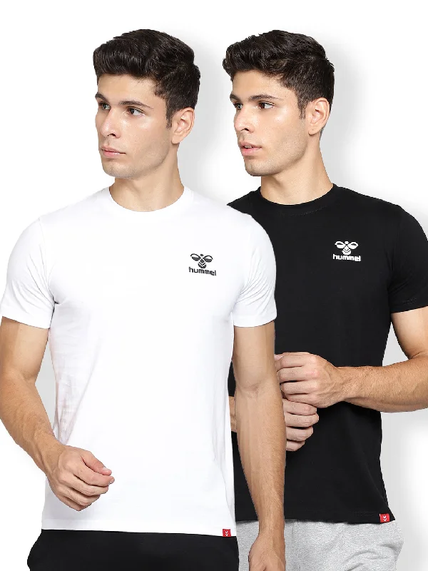 Evel Mens Round Neck Tshirt Pack Of 2(White/Black)