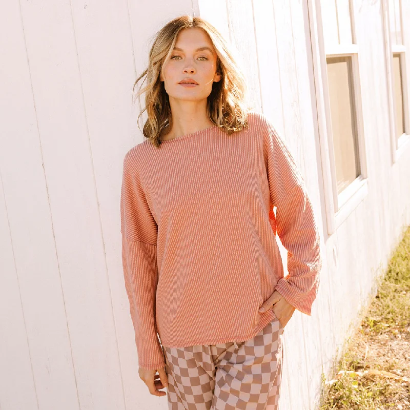 Sabrina Ribbed Pullover, Dusty Rose