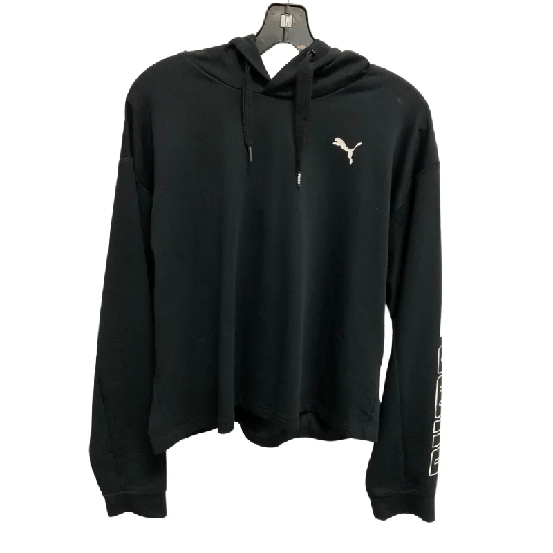 Athletic Top Long Sleeve Hoodie By Puma In Black, Size: M