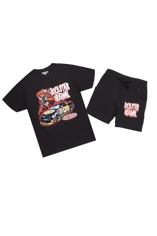 Daggor Black Graphic T-Shirt/ Short Set