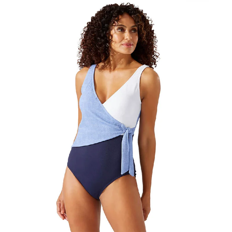 Tommy Bahama Island Cays Colorblock One Piece Swimsuit - Blue Monday Heather