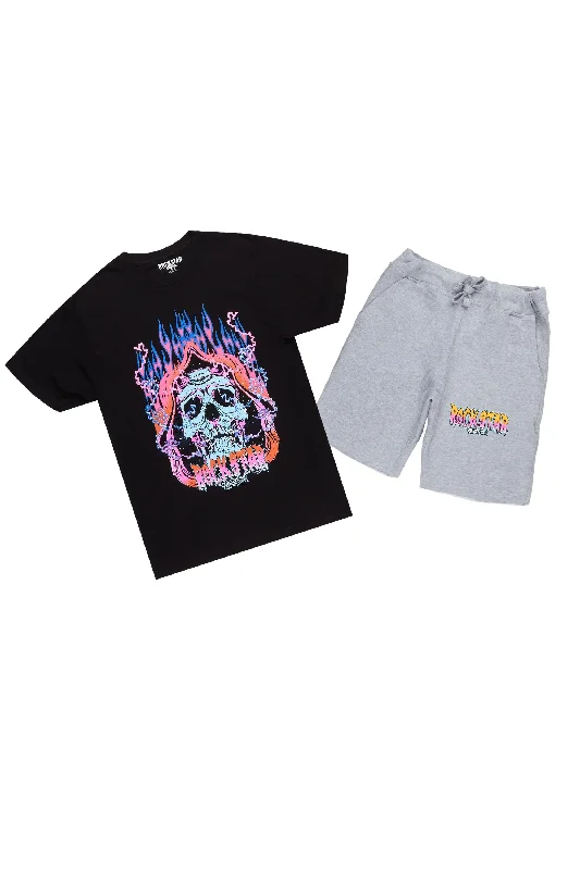 Disstans Black/Grey Graphic T-Shirt- Short Set