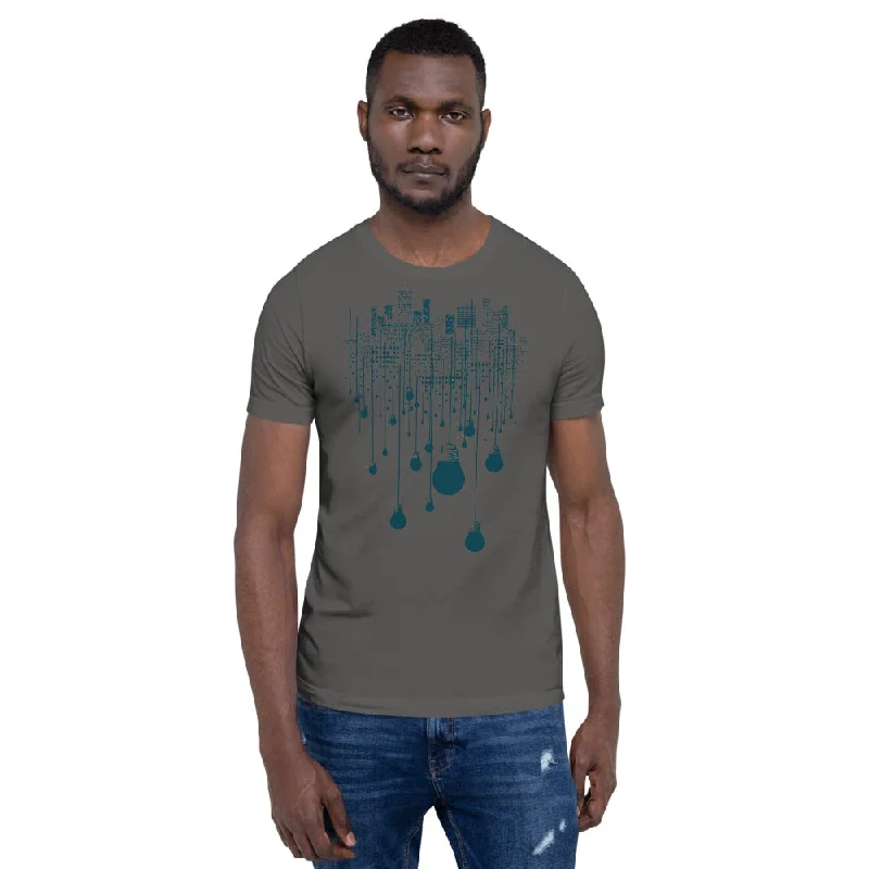 City Navy Bulb Lights Multi-Print Short-Sleeve Unisex T-Shirt Polished Men's Satin