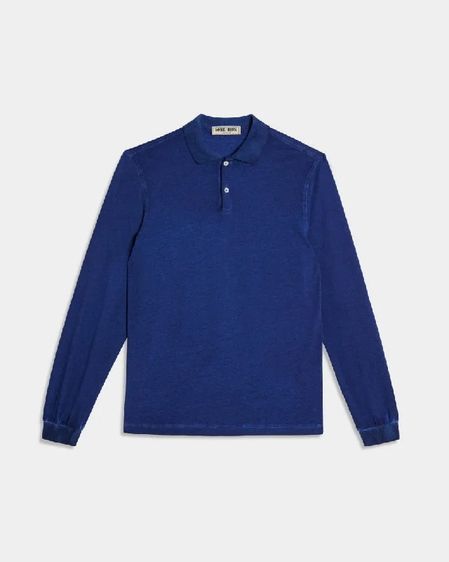 Long Sleeve Jersey Cotton Polo Shirt Blue Cozy Men's Sherpa