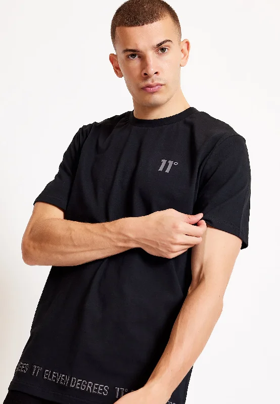 3D Embroidery Hem T-Shirt - Black Hip Men's Retro