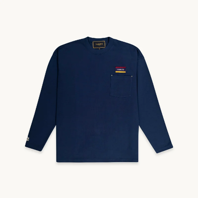 TSHEPO, POCKET FLAG, OVERSIZED LONG SLEEVE T-SHIRT, NAVY Sleek Men's Metallic