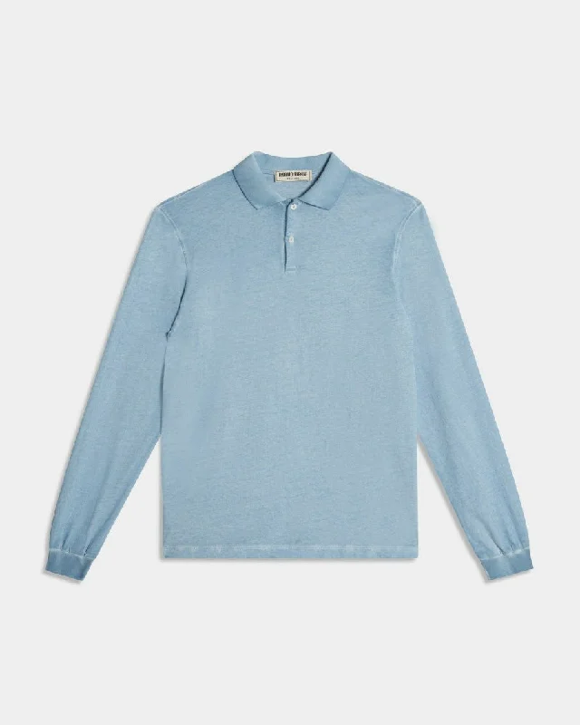 Long Sleeve Jersey Cotton Polo Shirt Light Blue Modern Men's Tech