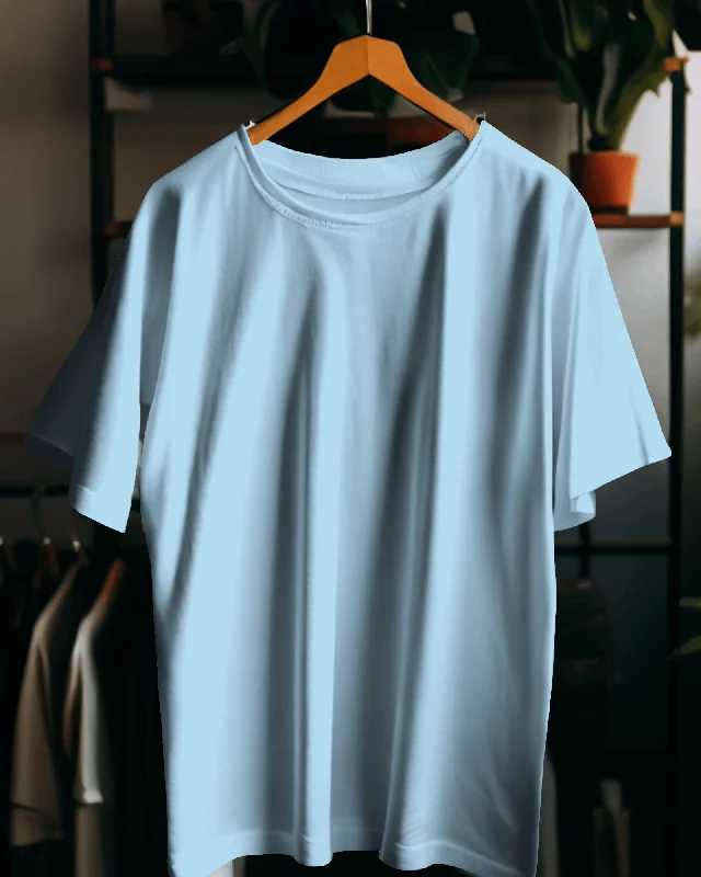 Powder Blue 100% cotton bio washed heavy drop shoulder solid oversized tshirt Classic Men's Pin