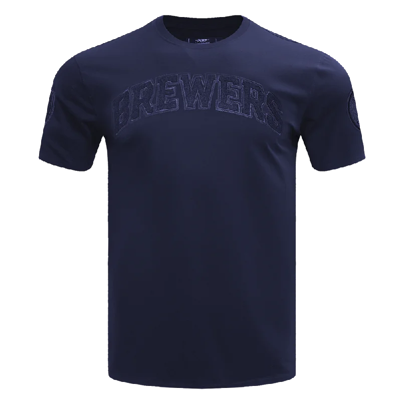 MLB MILWAUKEE BREWERS TRIPLE TONAL SINGLE JERSEY MEN'S TEE (MIDNIGHT NAVY) Monochromatic Office Style