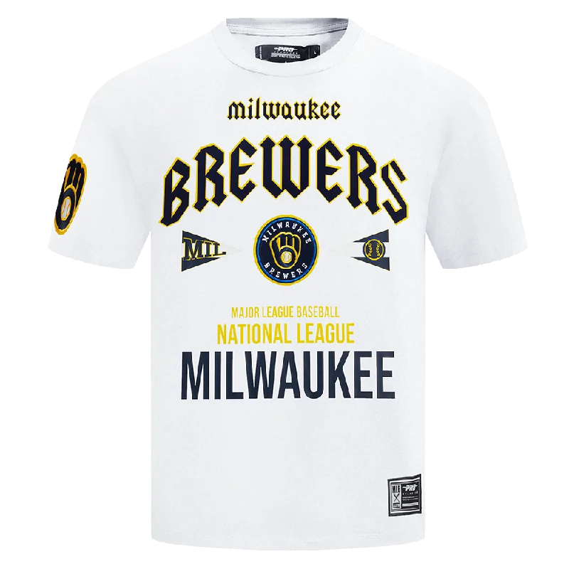 MLB MILWAUKEE BREWERS CITY TOUR COTTON JERSEY MEN'S DROP SHOULDER TEE (WHITE) Business