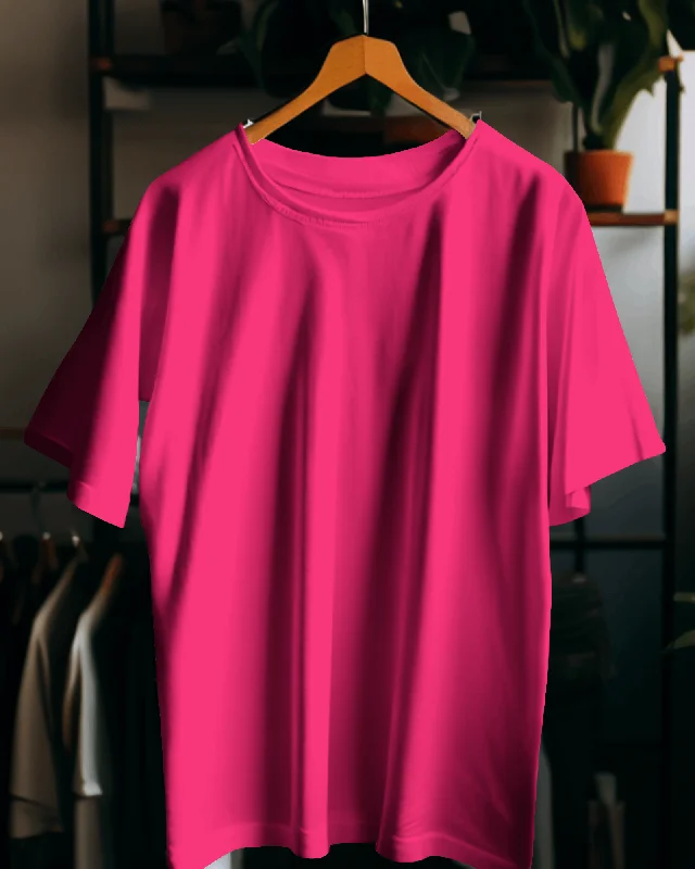 Magenta Pink 100% cotton bio washed heavy drop shoulder solid oversized tshirt Edgy Men's Punk