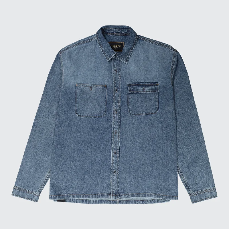 TSHEPO, LONG SLEEVE DENIM SHIRT, RUST WASH Trendy Men's Bucket